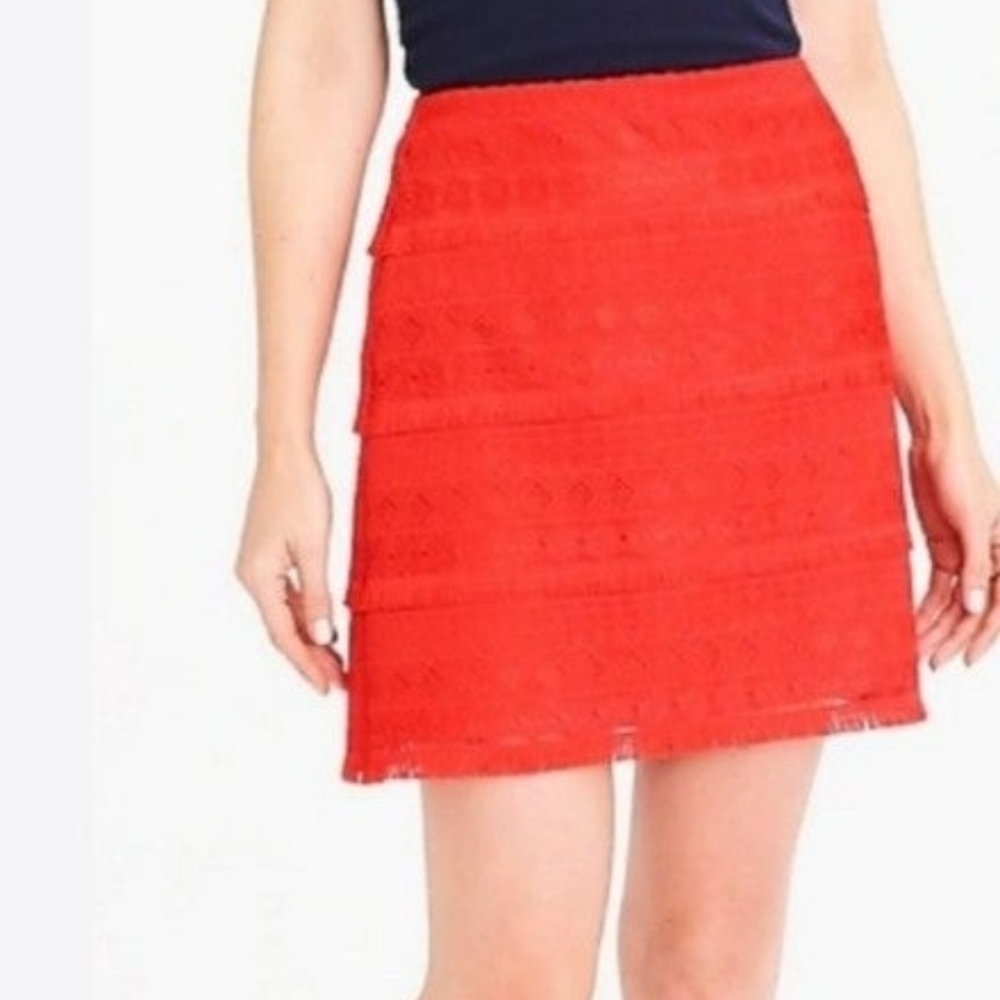 J Crew FRINGE LACE KNIT VIVID RED MINI SKIRT SIZE 0 - Picture 2 of 12